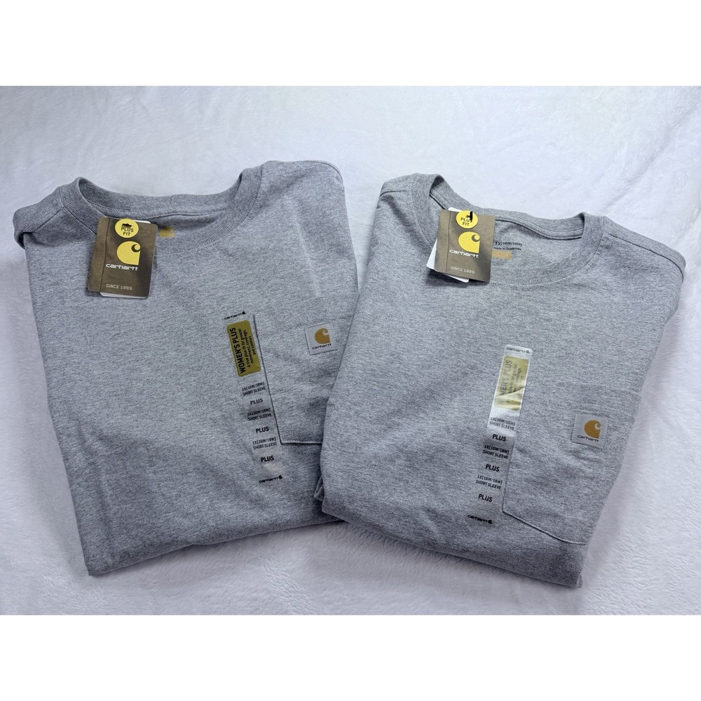 Lot Of 2 Carhartt Women's Plus Fit Pocket T-Shirts Heather Gray Short Sleeve 1X